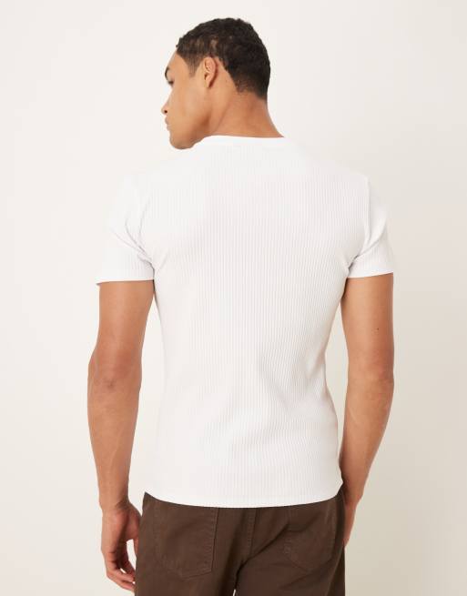 ASOS DESIGN - Geribbeld muscle fit T-shirt van super zware stof in wit  , 3 van 5