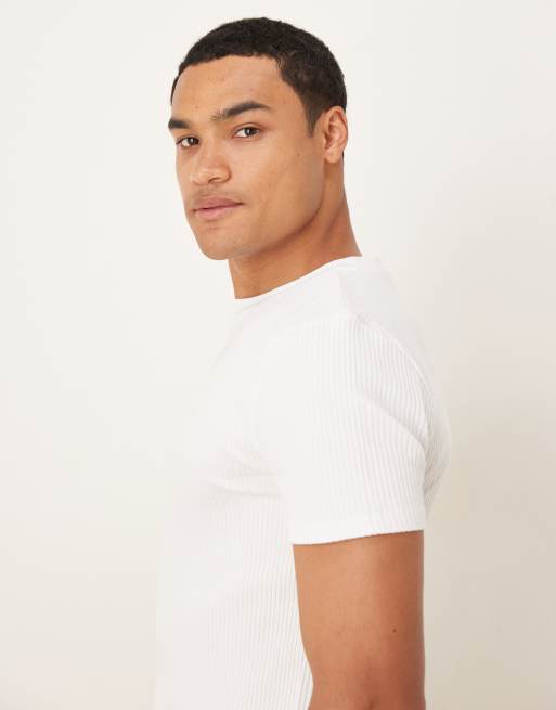 ASOS DESIGN - Geribbeld muscle fit T-shirt van super zware stof in wit  , 5 van 5