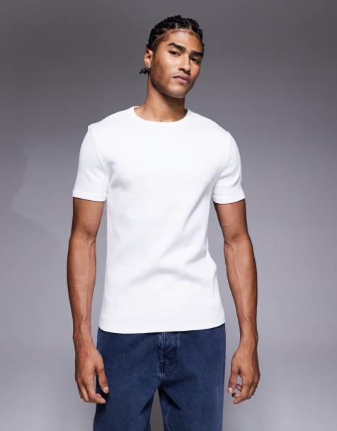 ASOS DESIGN - Geribbeld muscle fit T-shirt van super zware stof in wit - view 1