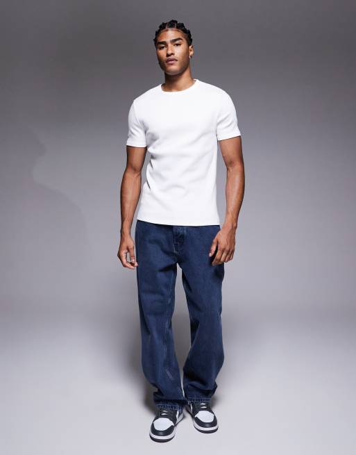 ASOS DESIGN - Geribbeld muscle fit T-shirt van super zware stof in wit , 2 van 5