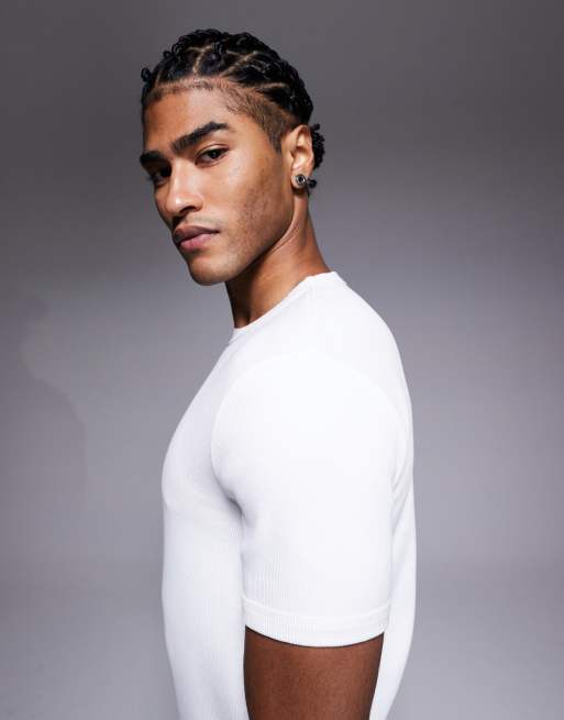 ASOS DESIGN - Geribbeld muscle fit T-shirt van super zware stof in wit , 4 van 5