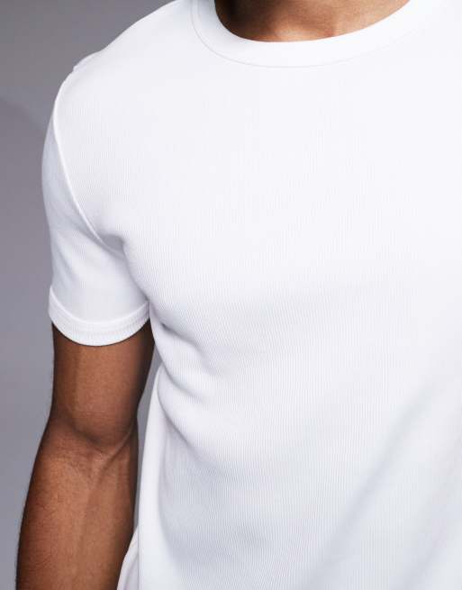 ASOS DESIGN - Geribbeld muscle fit T-shirt van super zware stof in wit , 5 van 5