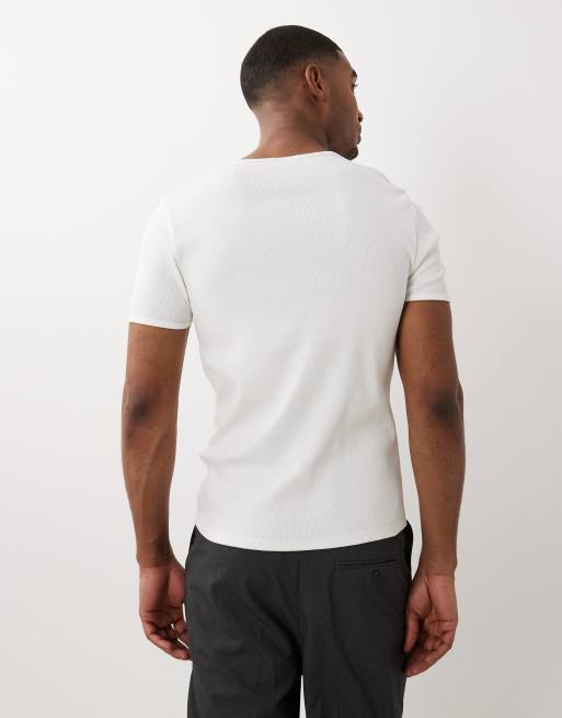 ASOS DESIGN - Geribbeld muscle fit T-shirt van super zware stof in wit, 2 van 5