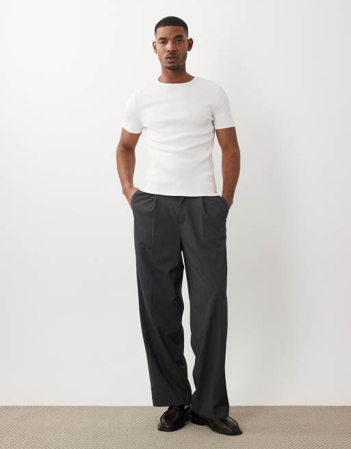 ASOS DESIGN - Geribbeld muscle fit T-shirt van super zware stof in wit, 3 van 5