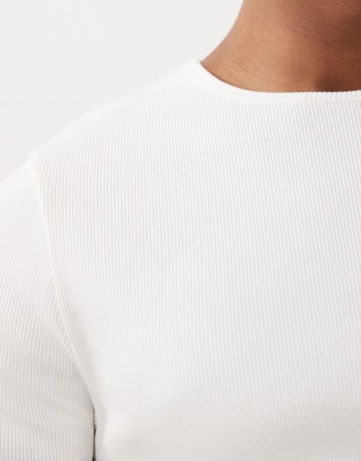 ASOS DESIGN - Geribbeld muscle fit T-shirt van super zware stof in wit, 5 van 5