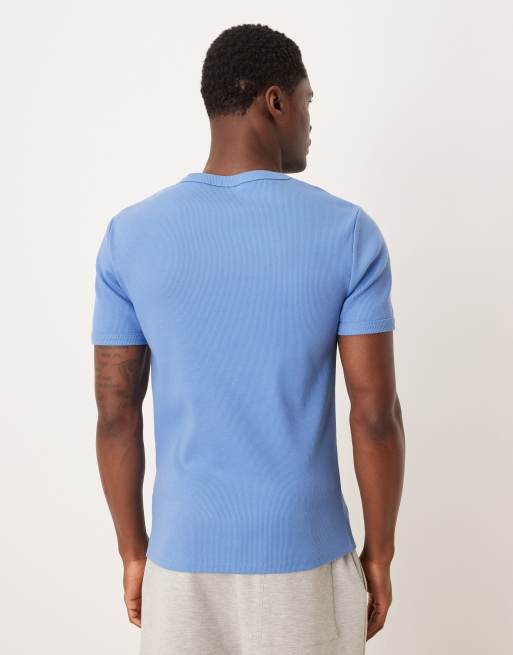ASOS DESIGN - Geribbeld muscle-fit T-shirt van zware stof in blauw, 3 van 5