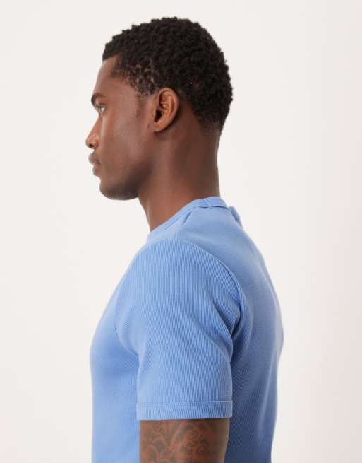 ASOS DESIGN - Geribbeld muscle-fit T-shirt van zware stof in blauw, 4 van 5
