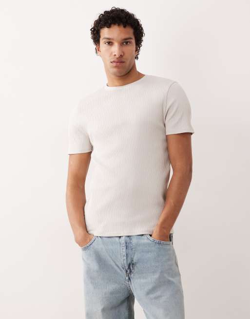 ASOS DESIGN - Geribbeld muscle fit T-shirt van zware stof in grijs , 2 van 5