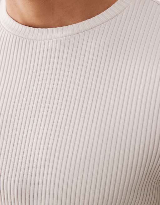 ASOS DESIGN - Geribbeld muscle fit T-shirt van zware stof in grijs , 4 van 5