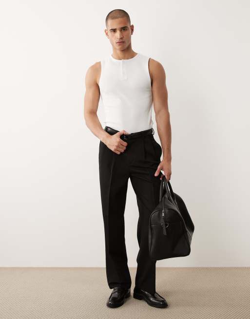 ASOS DESIGN - Geribbeld muscle fit tanktop met Henley-hals in wit, 2 van 5