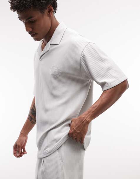 ASOS DESIGN - Geribbeld oversized T-shirt van zware stof met borduursel op de borst in grijs, deel van co-ord set - view 1