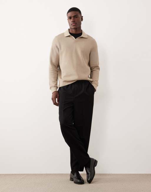 ASOS DESIGN - Geribbeld sweatshirt met polokraag in beige, 2 van 5