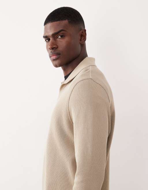 ASOS DESIGN - Geribbeld sweatshirt met polokraag in beige, 4 van 5
