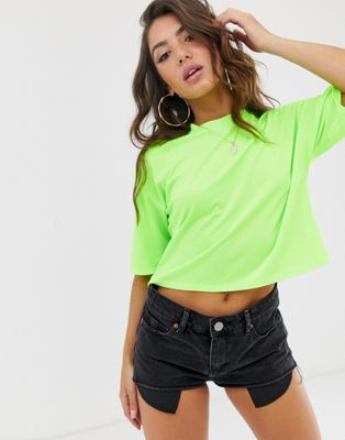 ASOS DESIGN - Geribbeld T-shirt in neon groen