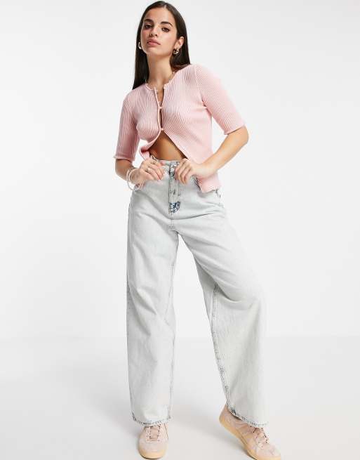 ASOS DESIGN - Geribbeld vest met ronde hals en korte mouwen in roze, 4 van 4