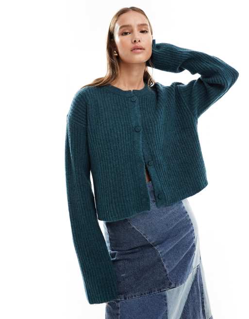 ASOS DESIGN - Geribbeld vest met ronde hals in blauwgroen