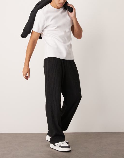 ASOS DESIGN - Geribbelde baggy broek in zwart