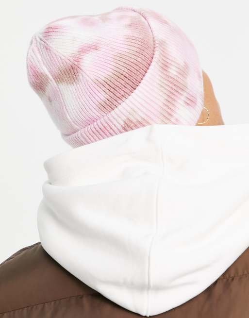 ASOS DESIGN - Geribbelde beanie met brede omgeslagen rand en tie-dye design in roze, 3 van 4