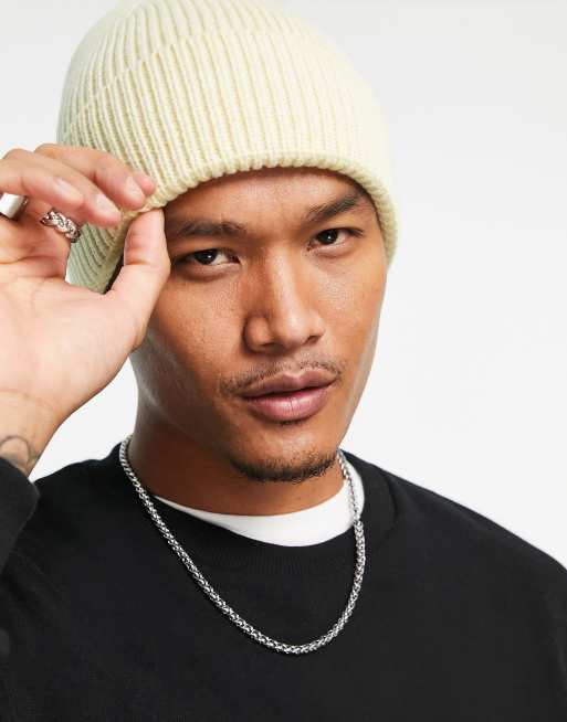 ASOS DESIGN - Geribbelde beanie met brede omslag in lichtgeel