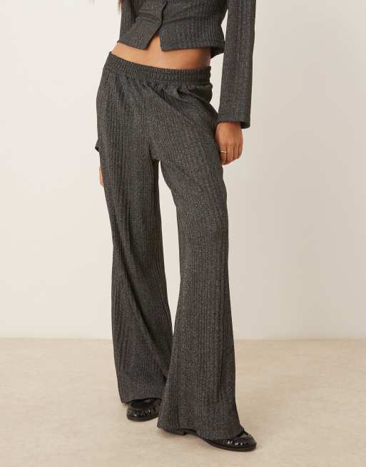 ASOS DESIGN - Geribbelde broek met wijde pijpen in gemêleerd antracietgrijs, 3 van 5