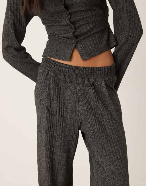 ASOS DESIGN - Geribbelde broek met wijde pijpen in gemêleerd antracietgrijs, 4 van 5