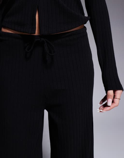 ASOS DESIGN - Geribbelde broek met wijde pijpen in zwart, deel van co-ord set, 3 van 5