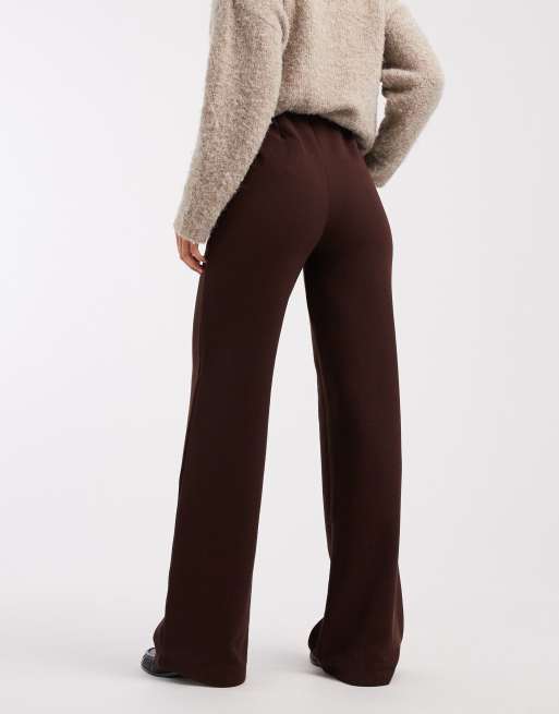 ASOS DESIGN - Geribbelde broek met wijde pijpen van zware stof in chocoladebruin, 3 van 5