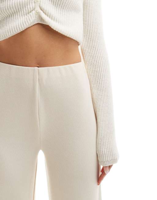ASOS DESIGN - Geribbelde broek met wijde pijpen van zware stof in stone, 2 van 5