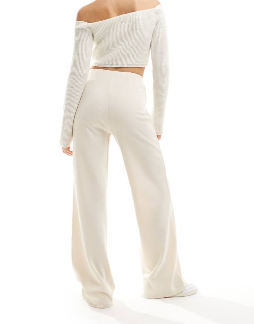 ASOS DESIGN - Geribbelde broek met wijde pijpen van zware stof in stone, 5 van 5
