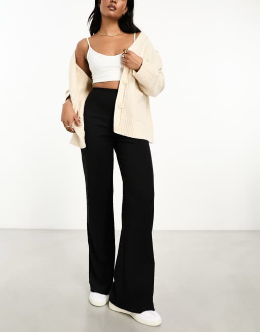 ASOS DESIGN - Geribbelde broek met wijde pijpen van zware stof in zwart