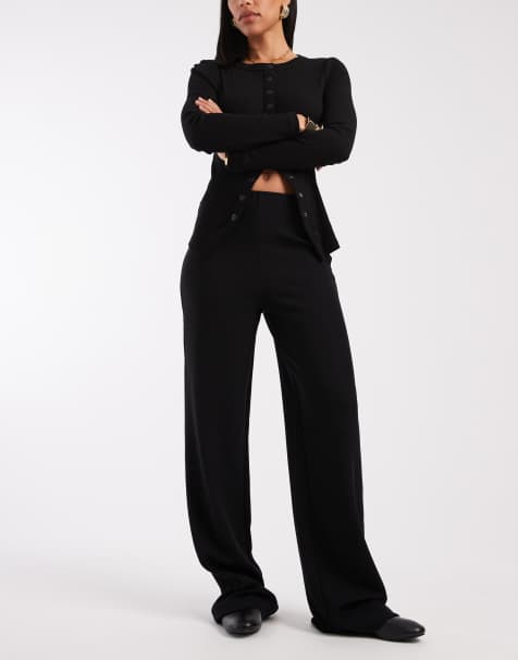 ASOS DESIGN - Geribbelde broek met wijde pijpen van zware stof in zwart - view 1