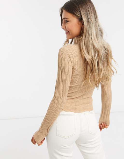 ASOS DESIGN - Geribbelde coltrui in lichtbruin, 2 van 4