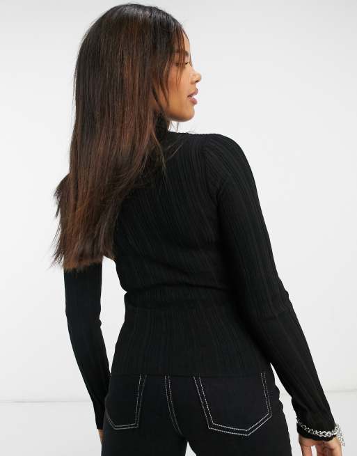 ASOS DESIGN - Geribbelde coltrui in zwart, 2 van 4