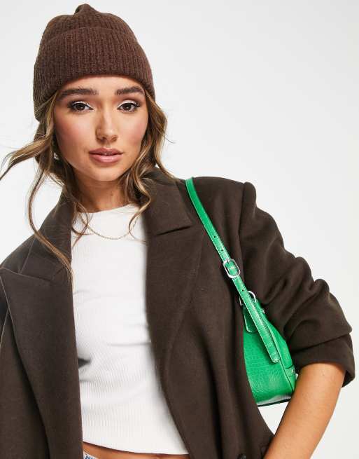 ASOS DESIGN - Geribbelde gebreide beanie in chocoladebruin