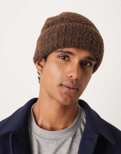 ASOS DESIGN - Geribbelde gebreide bouclé beanie in bruin - view 1