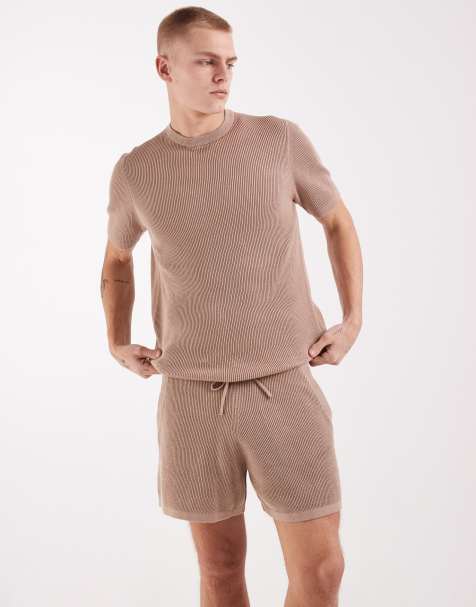 ASOS DESIGN - Geribbelde gebreide short in taupe, deel van co-ord set - view 1