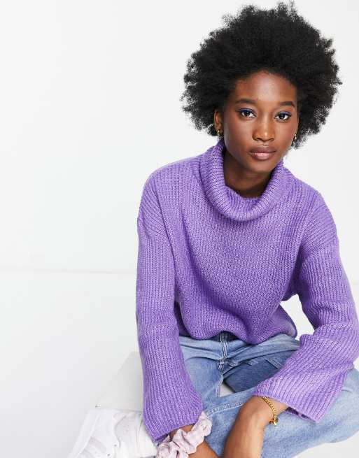 ASOS DESIGN - Geribbelde, hoogsluitende trui in paars