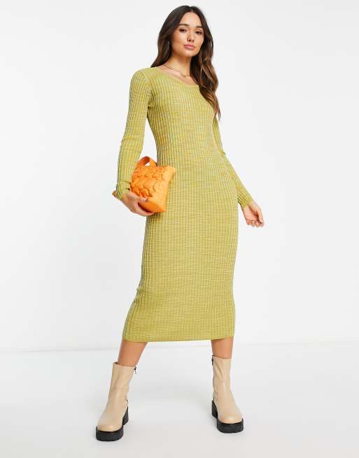 ASOS DESIGN - Geribbelde midi-jurk met open achterkant in space-dye