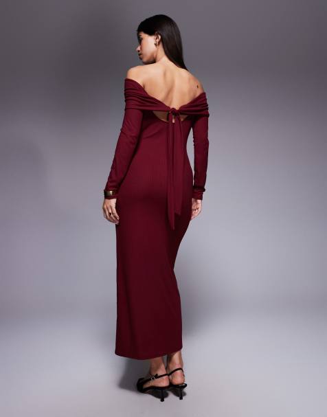 ASOS DESIGN - Geribbelde midi-jurk met strik in rood - view 1