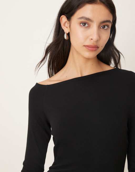 ASOS DESIGN - Geribbelde mini-jurk met lange mouwen en split aan de voorkant in zwart, 3 van 4