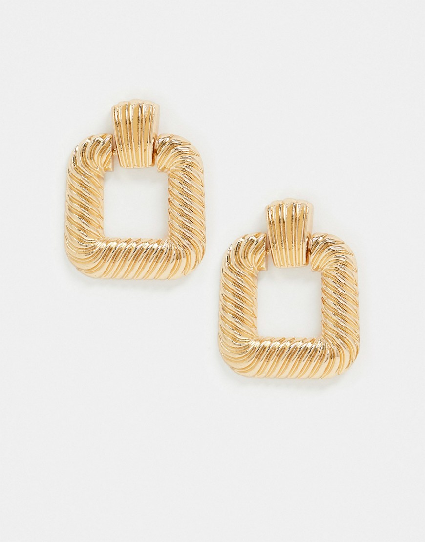 ASOS DESIGN - Geribbelde oorbellen met open vierkant in goud
