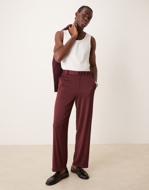 ASOS DESIGN - Geribbelde pantalon met wijde pijpen in bordeauxrood - view 1