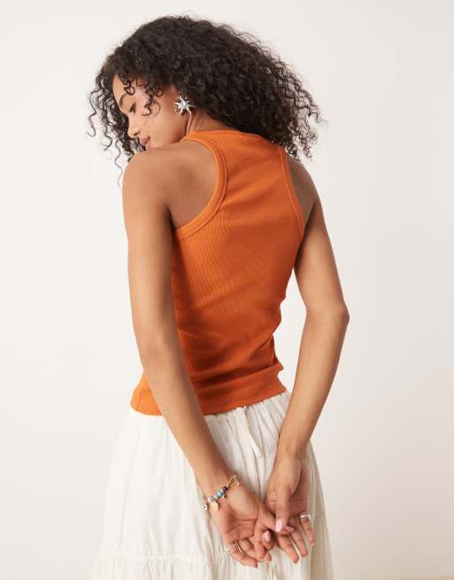 ASOS DESIGN - Geribbelde racertop met grafische ansichtkaartprint in roestbruin, 2 van 4