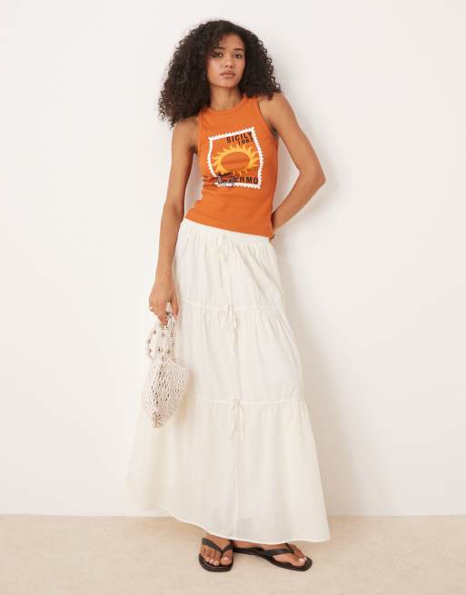 ASOS DESIGN - Geribbelde racertop met grafische ansichtkaartprint in roestbruin, 3 van 4
