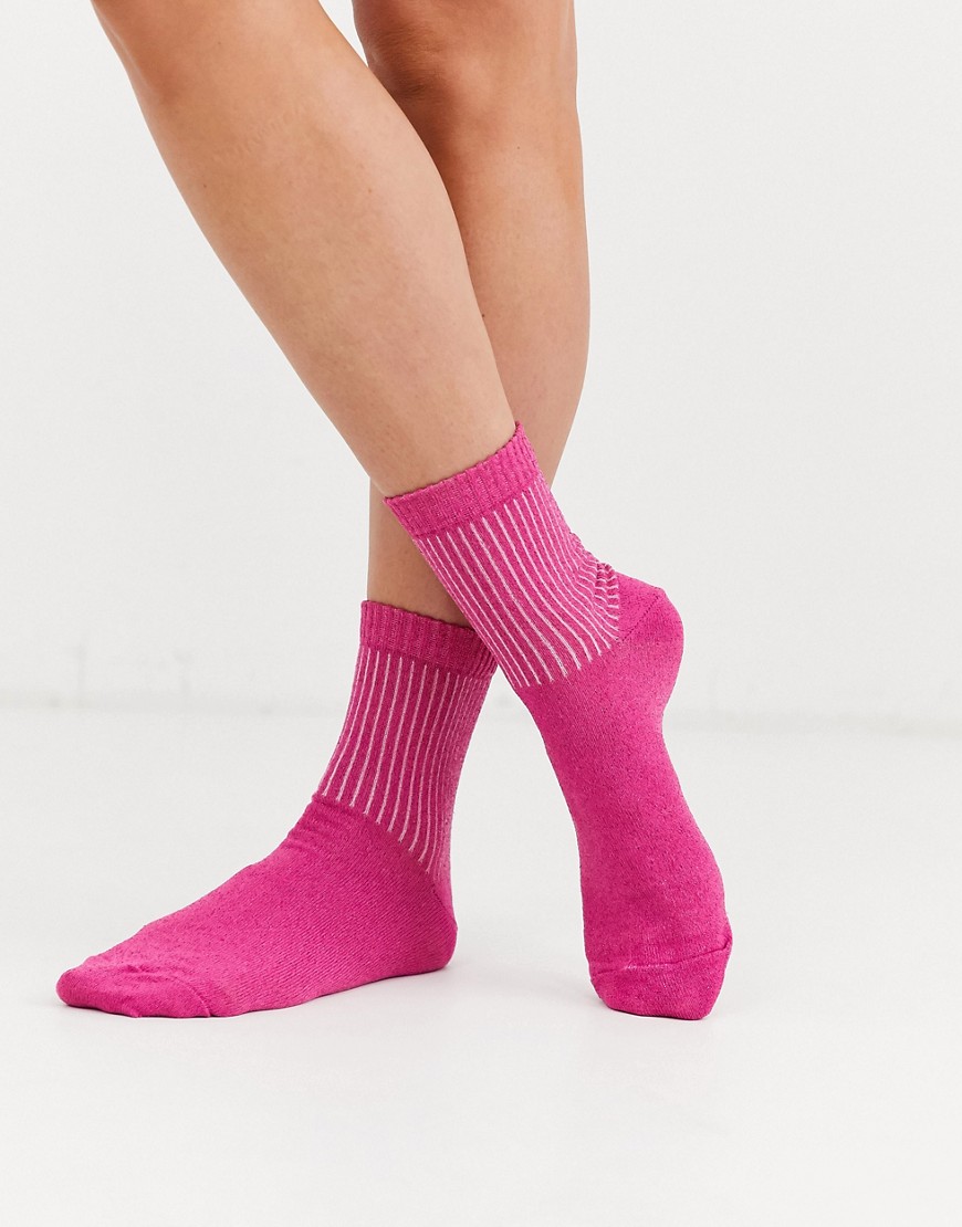 ASOS DESIGN - Geribbelde sokken met glitter in felroze