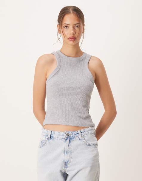 ASOS DESIGN - Geribbelde tanktop in gemêleerd grijs - view 1