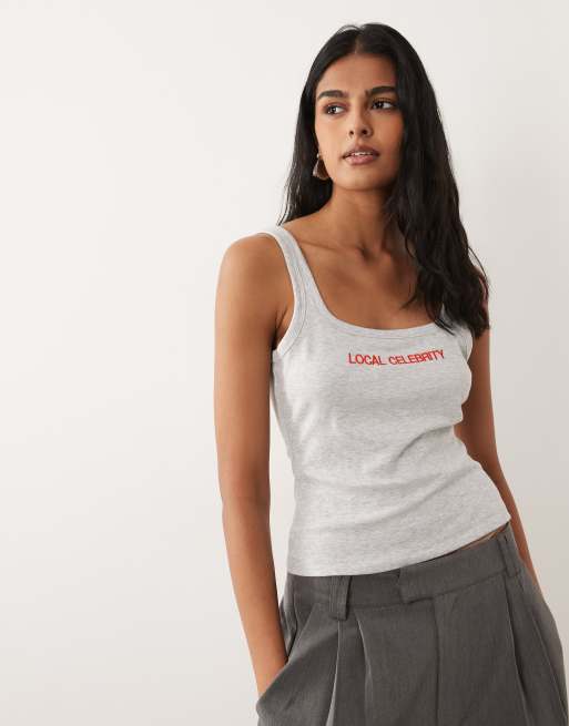 ASOS DESIGN - Geribbelde tanktop met geborduurd detail in wit, 2 van 4