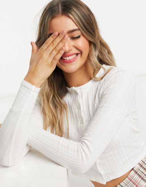 ASOS DESIGN - Geribbelde top met knopen in wit