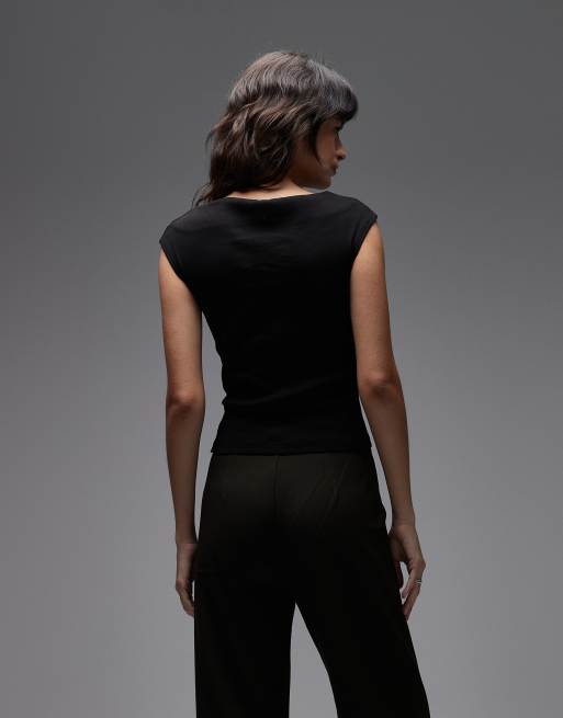 ASOS DESIGN - Geribbelde top met rechte hals in zwart, 4 van 4