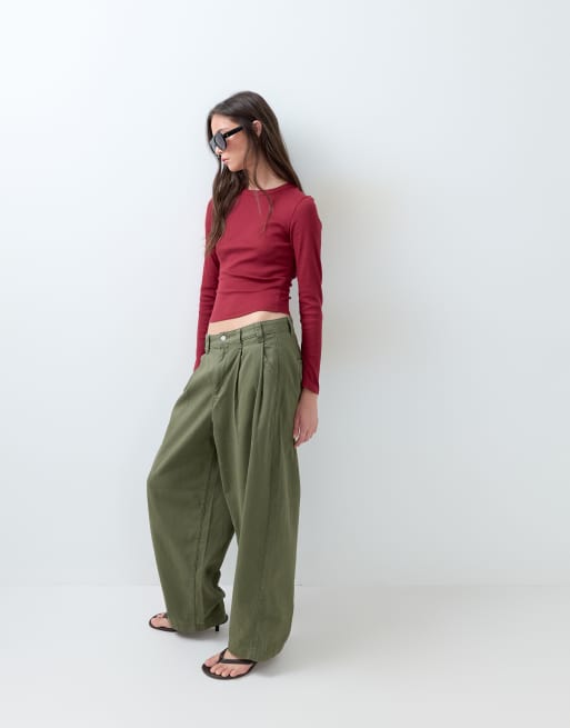ASOS DESIGN - Geribbelde top met ronde hals en lange mouwen in dieprood, 3 van 5